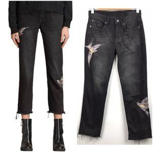 All Saints embroidered fray crop Jeans